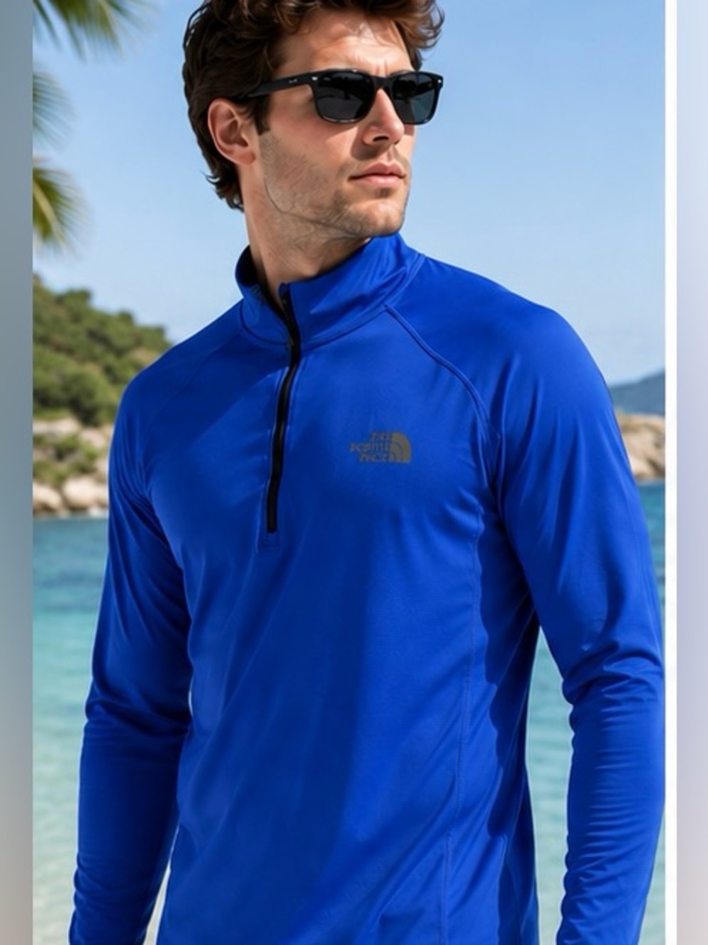 The North Face Men's Royal Blue Long Sleeve Swim Rash Guard Half Zip
